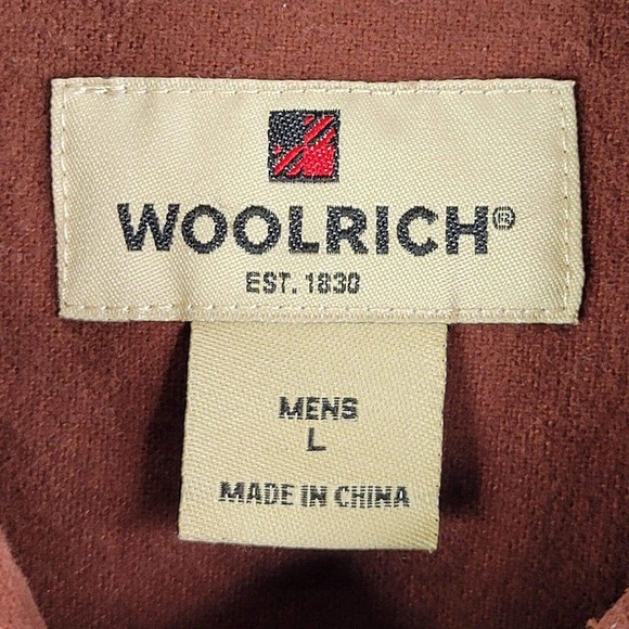 Woolrich Button Down Shirt Red Solid Cotton Long Sleeve Mens Large L Flannel - Picture 6 of 9